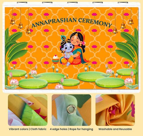 Indotribe Krishna Annaprasana Backdrop - 6x4ft Annaprasana Decorations Backdrop Indian Backdrops for Indian Decorations for Home Pooja Banner Anna Prasana in Saudi Arabia