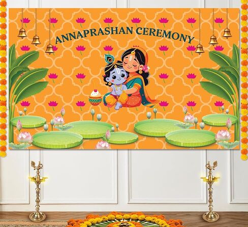 Indotribe Krishna Annaprasana Backdrop - 6x4ft Annaprasana Decorations Backdrop Indian Backdrops for Indian Decorations for Home Pooja Banner Anna Prasana in Saudi Arabia