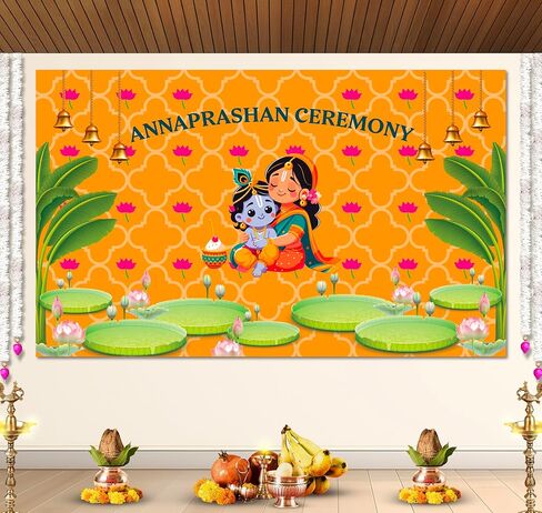 Indotribe Krishna Annaprasana Backdrop - 6x4ft Annaprasana Decorations Backdrop Indian Backdrops for Indian Decorations for Home Pooja Banner Anna Prasana in Saudi Arabia