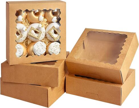 Bakepacker 36pcs Pink Pie Boxes 9x9x2.5 inches Easy Assemble Macaroon Cookie Boxes Bakery Boxes with Window for Bakery (Auto-pop Up) in Kuwait