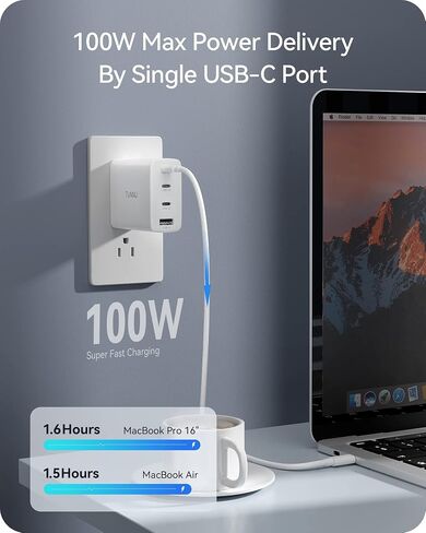 100 واط USB C شاحن كتلة شحن سريع GaN PD3.0 QC3.0/2.0 نوع C محول طاقة متعدد المنافذ - 4 منافذ USBC للكمبيوتر المحمول الذكي - متوافق مع MacBook Pro Air iPhone 14/13/12 Pro Max iPad Samsung in Kuwait