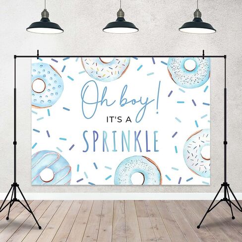 Donut Sprinkle Baby Shower Backdrop for Boy Blue Confetti Sprinkle Photography Background Oh Boy Donut Baby Shower Cake Dessert Table Decorations Photo Booth Props (7x5ft) in Kuwait