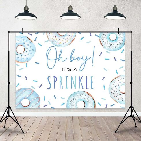 Donut Sprinkle Baby Shower Backdrop for Boy Blue Confetti Sprinkle Photography Background Oh Boy Donut Baby Shower Cake Dessert Table Decorations Photo Booth Props (7x5ft) in Kuwait