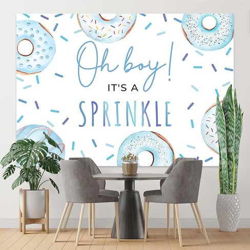 Donut Sprinkle Baby Shower Backdrop for Boy Blue Confetti Sprinkle Photography Background Oh Boy Donut Baby Shower Cake Dessert Table Decorations Photo Booth Props (7x5ft) in Kuwait
