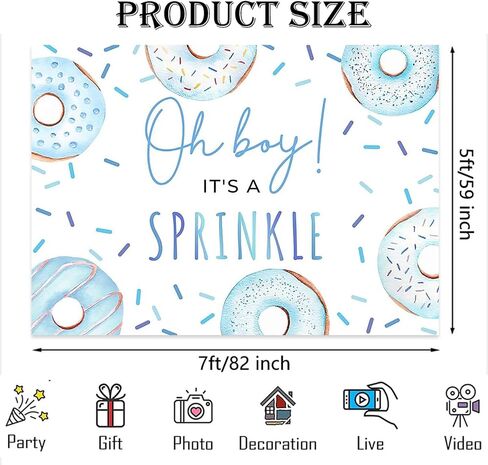 Donut Sprinkle Baby Shower Backdrop for Boy Blue Confetti Sprinkle Photography Background Oh Boy Donut Baby Shower Cake Dessert Table Decorations Photo Booth Props (7x5ft) in Kuwait