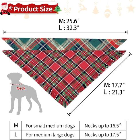 Christmas Dog Bandanas Plaid Two-Sided with Tassels,Flannel Tartan Dog Scarf Holiday,Pet Dog Bandanas Scotland 2 Pack,Winter Red Green Christmas Dog Bib Accessories for Large Dog(Red+Green) in Saudi Arabia