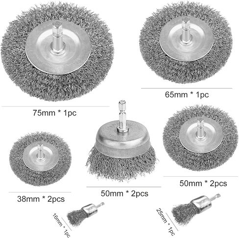 10 Pcs Wire Wheel Cup Brush Drill Set, Brass Coated Wire Brush Drill Attachment with 1/4-Inch Hex Shank Metal Brush Kit for Rust Removal, Polishing and Abrasive in Saudi Arabia