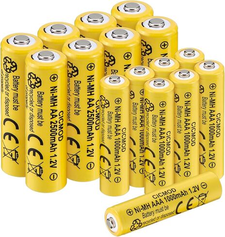 CICMOD Solar Rechargeable AA AAA Batteries, 8 Pack 2500mah AA & 8 Pack 1000mAh AAA 1.2V NiMH Battery for Solar Lights - Pack of 16 in Saudi Arabia