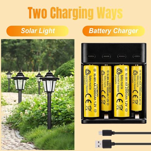 CICMOD Solar Rechargeable AA AAA Batteries, 8 Pack 2500mah AA & 8 Pack 1000mAh AAA 1.2V NiMH Battery for Solar Lights - Pack of 16 in Saudi Arabia