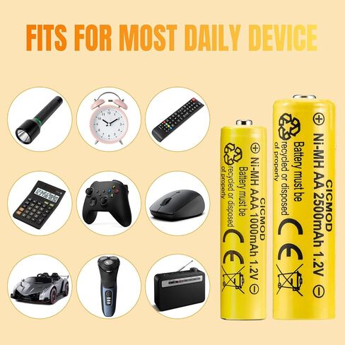 CICMOD Solar Rechargeable AA AAA Batteries, 8 Pack 2500mah AA & 8 Pack 1000mAh AAA 1.2V NiMH Battery for Solar Lights - Pack of 16 in Saudi Arabia