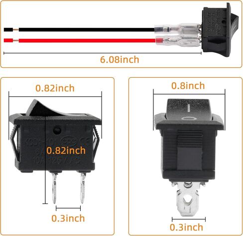 10pack On Off Switch,KCD1 Rocker Switch 2 Pin Mini Pre-Wired Red Latching Rectangle Toggle SPST Snap for Boat in Kuwait