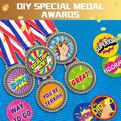 Sasylvia 60 Pcs Blank Award Medals with Neck Ribbons Create Your Own Medals Kit Cheer Medals Winner Medals Participation Trophy Metal Gifts for Soccer Football Party Game in Kuwait