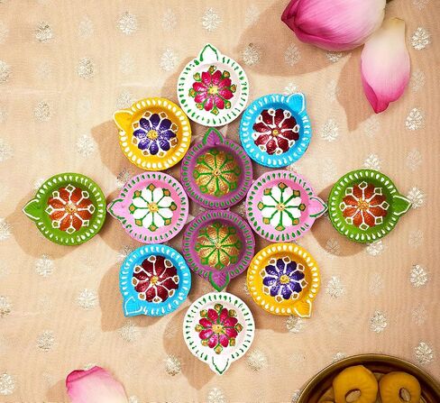IndoTribe 12Pc Diwali Diyas for Decoration Diwali Decorations for Home Diwali Lights Diwali Decor Diwali Diya Diwali Candle Diwali Gifts for Friends Clay Diya for Diwali Tea Lights Diwali Diya in Saudi Arabia