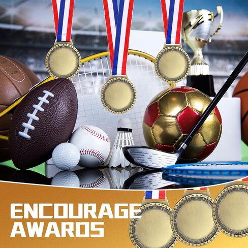 Sasylvia 60 Pcs Blank Award Medals with Neck Ribbons Create Your Own Medals Kit Cheer Medals Winner Medals Participation Trophy Metal Gifts for Soccer Football Party Game in Kuwait