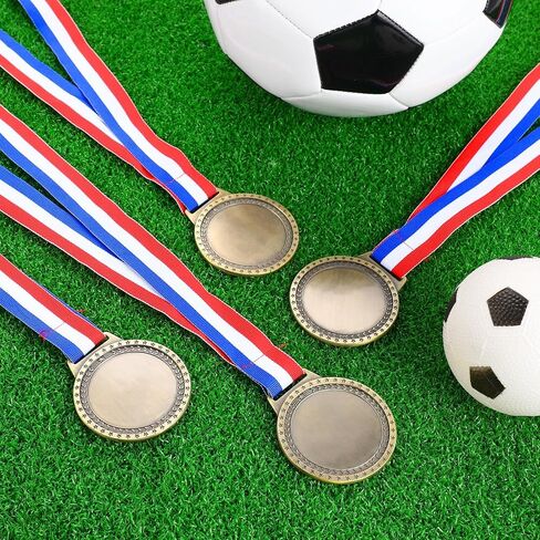 Sasylvia 60 Pcs Blank Award Medals with Neck Ribbons Create Your Own Medals Kit Cheer Medals Winner Medals Participation Trophy Metal Gifts for Soccer Football Party Game in Kuwait