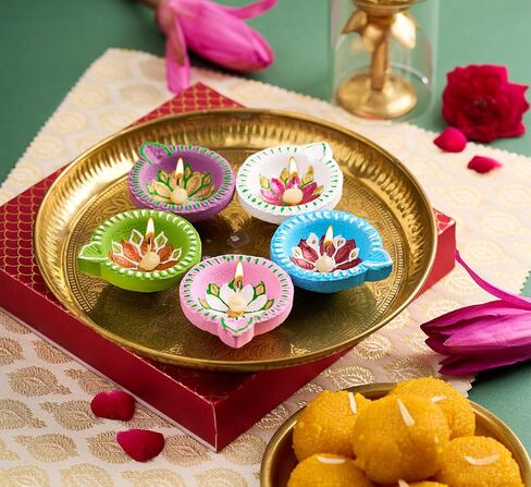 IndoTribe 12Pc Diwali Diyas for Decoration Diwali Decorations for Home Diwali Lights Diwali Decor Diwali Diya Diwali Candle Diwali Gifts for Friends Clay Diya for Diwali Tea Lights Diwali Diya in Saudi Arabia