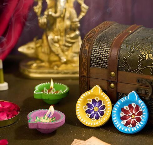 IndoTribe 12Pc Diwali Diyas for Decoration Diwali Decorations for Home Diwali Lights Diwali Decor Diwali Diya Diwali Candle Diwali Gifts for Friends Clay Diya for Diwali Tea Lights Diwali Diya in Saudi Arabia