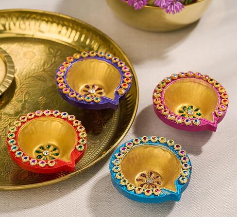 IndoTribe 12Pc Diwali Diyas for Decoration Diwali Decorations for Home Diwali Lights Diwali Decor Diwali Diya Diwali Candle Diwali Gifts for Friends Clay Diya for Diwali Tea Lights Diwali Diya in Saudi Arabia