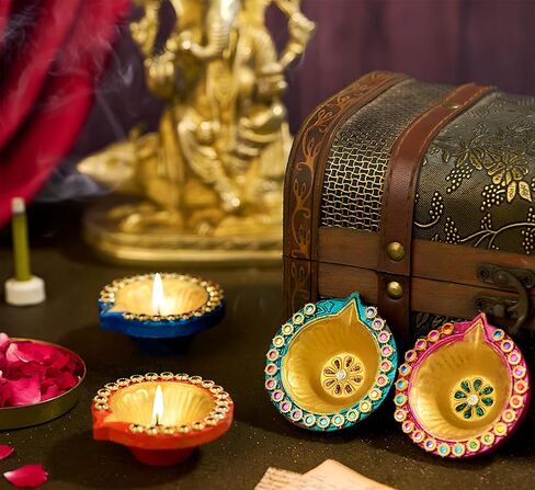 IndoTribe 12Pc Diwali Diyas for Decoration Diwali Decorations for Home Diwali Lights Diwali Decor Diwali Diya Diwali Candle Diwali Gifts for Friends Clay Diya for Diwali Tea Lights Diwali Diya in Saudi Arabia