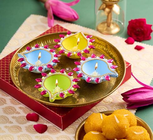 IndoTribe 12 قطعة ديوالي دياس للديكور ديكورات ديوالي للمنزل ديوالي أضواء ديوالي ديكور ديوالي ديا ديوالي شمعة ديوالي هدايا للأصدقاء الطين ديا لأضواء الشاي ديوالي ديوالي ديا in Kuwait