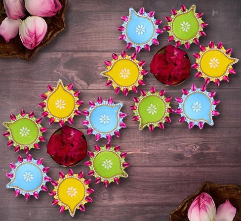 IndoTribe 12 قطعة ديوالي دياس للديكور ديكورات ديوالي للمنزل ديوالي أضواء ديوالي ديكور ديوالي ديا ديوالي شمعة ديوالي هدايا للأصدقاء الطين ديا لأضواء الشاي ديوالي ديوالي ديا in Kuwait