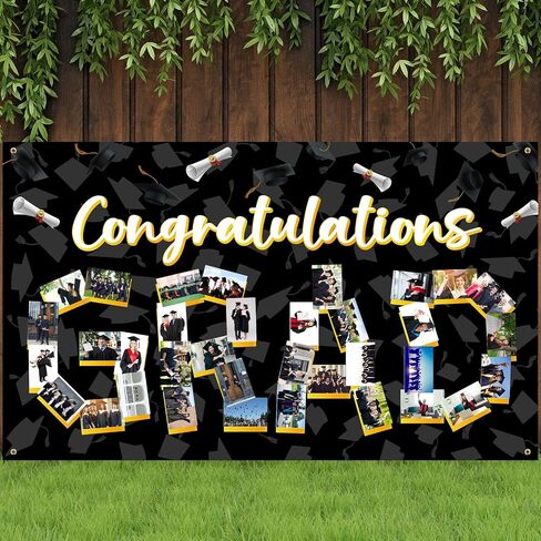 Newwiee Graduation Photo Banner 73 x 44 Inch Grad Personalized Banner Congratulations Grad Decorations Class of 2025 DIY Graduate Picture Backdrop Sign for School Graduation Party Supplies(Black) in Saudi Arabia