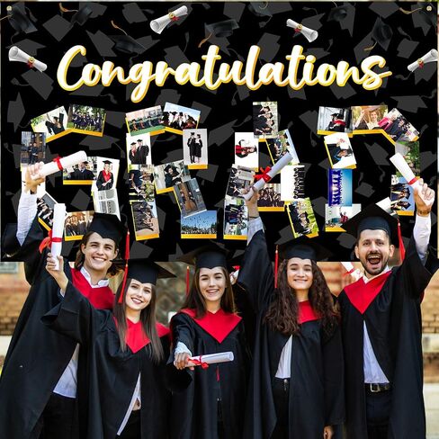 Newwiee Graduation Photo Banner 73 x 44 Inch Grad Personalized Banner Congratulations Grad Decorations Class of 2025 DIY Graduate Picture Backdrop Sign for School Graduation Party Supplies(Black) in Saudi Arabia