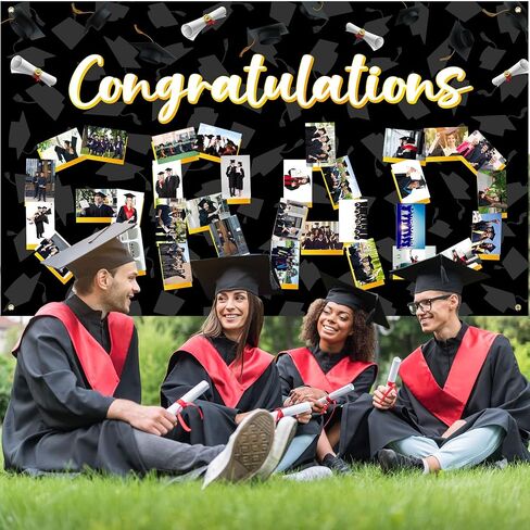 Newwiee Graduation Photo Banner 73 x 44 Inch Grad Personalized Banner Congratulations Grad Decorations Class of 2025 DIY Graduate Picture Backdrop Sign for School Graduation Party Supplies(Black) in Saudi Arabia