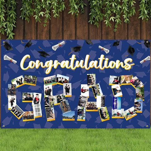 Newwiee Graduation Photo Banner 73 x 44 Inch Grad Personalized Banner Congratulations Grad Decorations Class of 2025 DIY Graduate Picture Backdrop Sign for School Graduation Party Supplies(Black) in Saudi Arabia