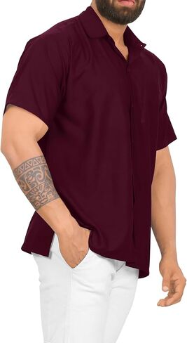 قمصان رجالي LA LEELA بأكمام قصيرة وأزرار للأسفل قمصان غير رسمية للشاطئ والصيف قميص عمل متين قمصان ذات ياقة للمخيم والعطلات للرجال in Kuwait