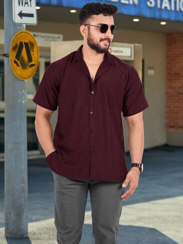 قمصان رجالي LA LEELA بأكمام قصيرة وأزرار للأسفل قمصان غير رسمية للشاطئ والصيف قميص عمل متين قمصان ذات ياقة للمخيم والعطلات للرجال in Kuwait