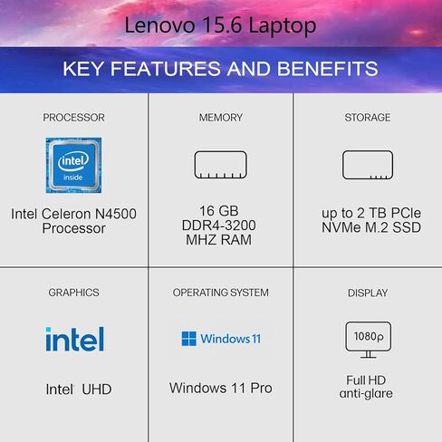 Lenovo V15 Gen 2 15.6" FHD Portable Business Laptop, Intel N4500, 16GB RAM, 1TB SSD, HDMI, Wi-Fi, Webcam, Windows 11 Pro, Black in Saudi Arabia
