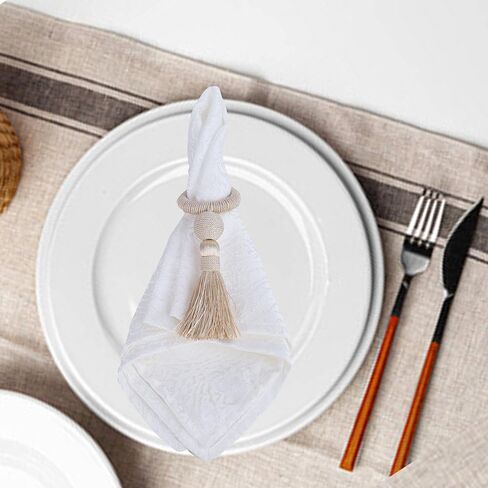 Napkin Rings Set of 6, Wooden Napkin Rings with Tassel, Rustic Wooden Napkin Ring Holder for Table Decoration (Pink, 6P) in Kuwait