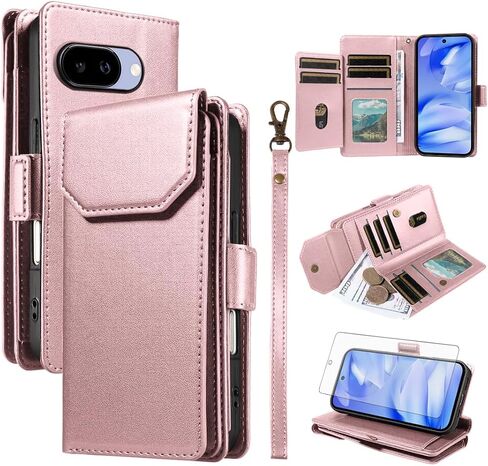 Asuwish Phone Case Compatible with Google Pixel 9A 5G Cell Wallet Cover Tempered Glass Screen Protector Flip Credit Card Holder Slot Stand Pixel9A A9 Women Men Folio Purse Lanyard Wrist Strap Black in Saudi Arabia