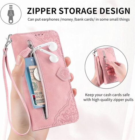 for Lively Jitterbug Smart4 Zipper Wallet Case with Strap,7 Card Holder Leather Flip Magnet Wallet Case with Money Pocket Full Body Protective Purse Case for Women for Jitterbug Smart4 -Brown in Kuwait
