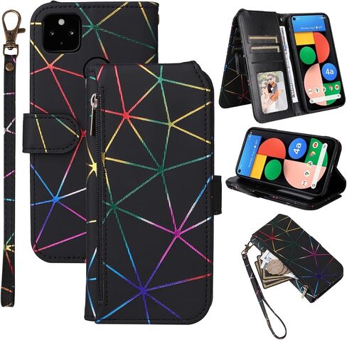 Compatible with Google Pixel 4a 5G 6.2 Wallet Case with Wrist Strap, 9+ Card Slots Zipper Purse,PU Leather Flip Card Holder Stand Phone Cover for Pixel4a5G UW Pixel4a 5G Pixle a4 G5 4a5G Black in Saudi Arabia