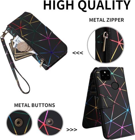Compatible with Google Pixel 4a 5G 6.2 Wallet Case with Wrist Strap, 9+ Card Slots Zipper Purse,PU Leather Flip Card Holder Stand Phone Cover for Pixel4a5G UW Pixel4a 5G Pixle a4 G5 4a5G Black in Saudi Arabia