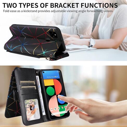 Compatible with Google Pixel 4a 5G 6.2 Wallet Case with Wrist Strap, 9+ Card Slots Zipper Purse,PU Leather Flip Card Holder Stand Phone Cover for Pixel4a5G UW Pixel4a 5G Pixle a4 G5 4a5G Black in Saudi Arabia