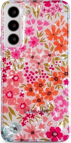 Qokey for Galaxy S23 Plus Case - Sparkle Bling Floral Design Scratch-Resistant Clear Anti-Yellowing Shell Military-Grade Shockproof Protection Soft-Touch & Slim Lightweight Cover (Pink Flower) in Kuwait