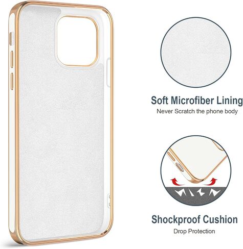 Hython for iPhone 14 Pro Max Case with Ring Stand [360° Rotatable Ring Holder Magnetic Kickstand] [Support Car Mount] Plated Gold Edge Slim Soft TPU Luxury Protective Phone Case Cover, White in Kuwait