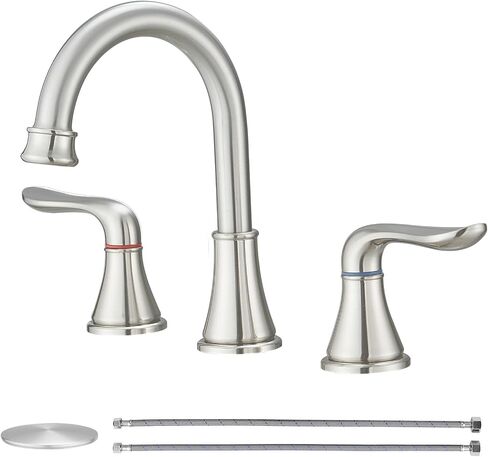Bathroom Sink Faucet GENBONS 4 Inch 2 Handle Centerset Bathroom Faucet Chrome Bath Sink Faucet with Pop-up Drain Stopper and Supply Hose, Bathroom Faucets California Compliant in Saudi Arabia
