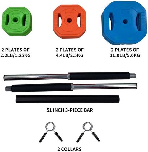 Barbell Weight Set for Lifting, Adjustable Barbell Set for Home Gym with 51 Inch Bar, Pu Coating Barbell Plates in Kuwait