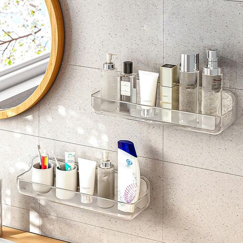 2pc Acrylic Wall Mount Organizer, Adhesive Shelf, Bathroom Shelves for Wall, Self Adhesive Organizer, Shower Caddies, No Drilling Hang Wall,with 3pack Tapes, for Bathroom, Kitchen, Living Room in Kuwait