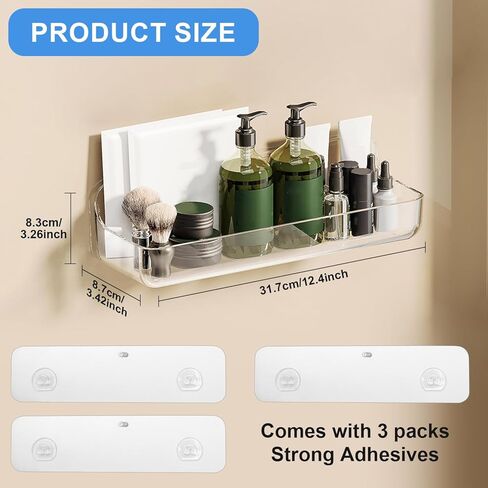2pc Acrylic Wall Mount Organizer, Adhesive Shelf, Bathroom Shelves for Wall, Self Adhesive Organizer, Shower Caddies, No Drilling Hang Wall,with 3pack Tapes, for Bathroom, Kitchen, Living Room in Kuwait