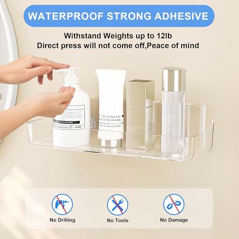 2pc Acrylic Wall Mount Organizer, Adhesive Shelf, Bathroom Shelves for Wall, Self Adhesive Organizer, Shower Caddies, No Drilling Hang Wall,with 3pack Tapes, for Bathroom, Kitchen, Living Room in Kuwait