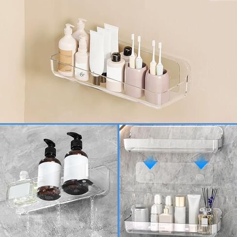 2pc Acrylic Wall Mount Organizer, Adhesive Shelf, Bathroom Shelves for Wall, Self Adhesive Organizer, Shower Caddies, No Drilling Hang Wall,with 3pack Tapes, for Bathroom, Kitchen, Living Room in Kuwait