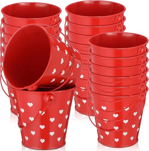 meekoo Valentine's Day Small Gift Buckets with Handle 4" Red Metal Sand Bucket Valentines Party Favor Candies Chocolate Gift Holder for Valentines Day Party(12 Pcs) in Kuwait