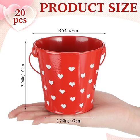 meekoo Valentine's Day Small Gift Buckets with Handle 4" Red Metal Sand Bucket Valentines Party Favor Candies Chocolate Gift Holder for Valentines Day Party(12 Pcs) in Kuwait