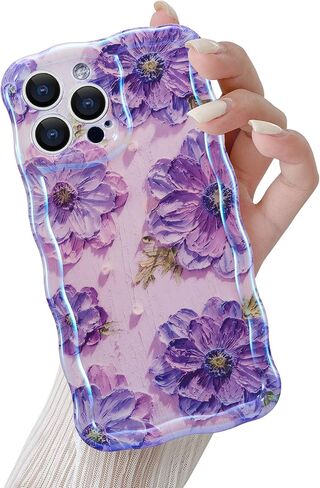 Qltypri Case for iPhone 14 Plus/iPhone 15 Plus ، Laser Retro Plate Plate Pattern Flower Pattern Flate Curly Wave Frame رائعة للنساء للبنات ، وغطاء الهاتف الواقي TPU الصدمات in Saudi Arabia