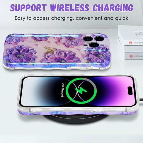 Qltypri Case for iPhone 14 Plus/iPhone 15 Plus ، Laser Retro Plate Plate Pattern Flower Pattern Flate Curly Wave Frame رائعة للنساء للبنات ، وغطاء الهاتف الواقي TPU الصدمات in Saudi Arabia
